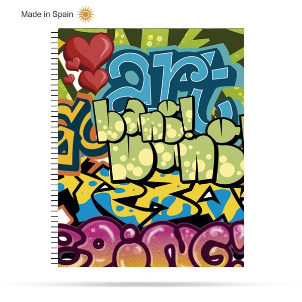 plataforma Hostal mezclador Si te gusta el arte de la calle, lleva contigo este original cuaderno- graffiti decorado con vivos colores estampados.